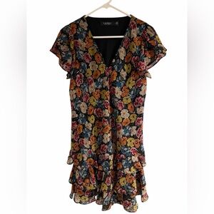 Lauren Ralph Lauren Romantic Floral V-neck Wedding Guest Summer Dress Size 2